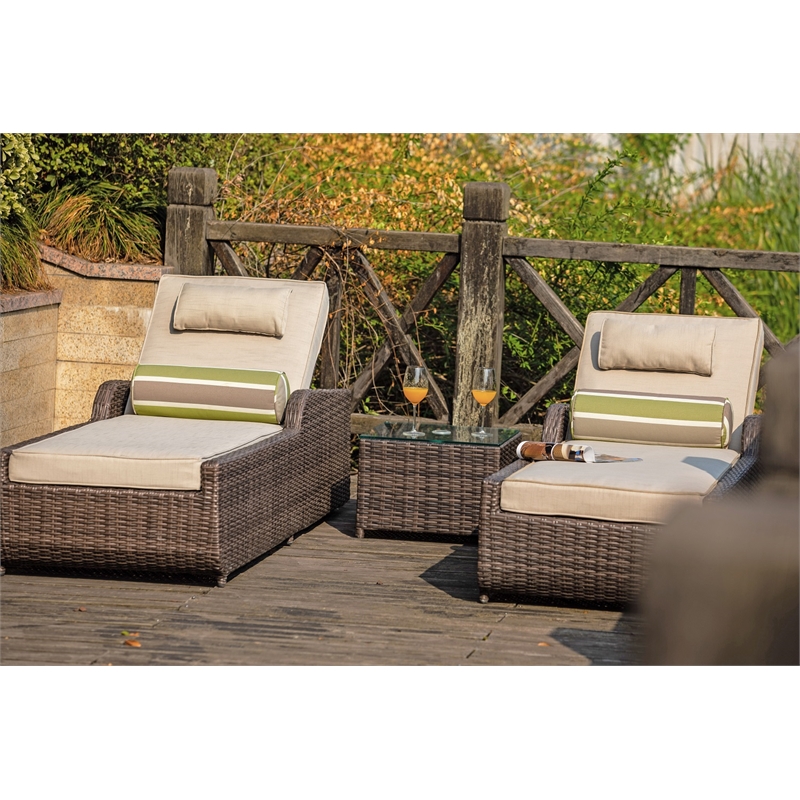 Patio Brown Rattan Outdoor Chaise Lounge Set with Table (Set of 2)