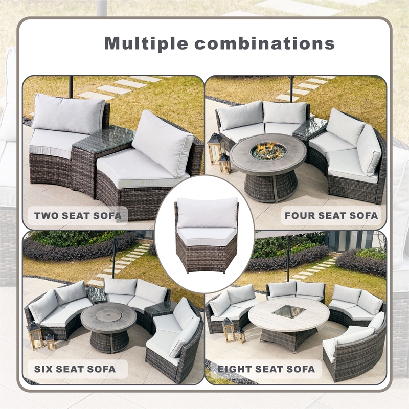 Grey 9-Piece Rattan Patio Sectional Sofa Set with Cushions and Coffee Table