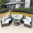 Grey 9-Piece Rattan Patio Sectional Sofa Set with Cushions and Coffee Table