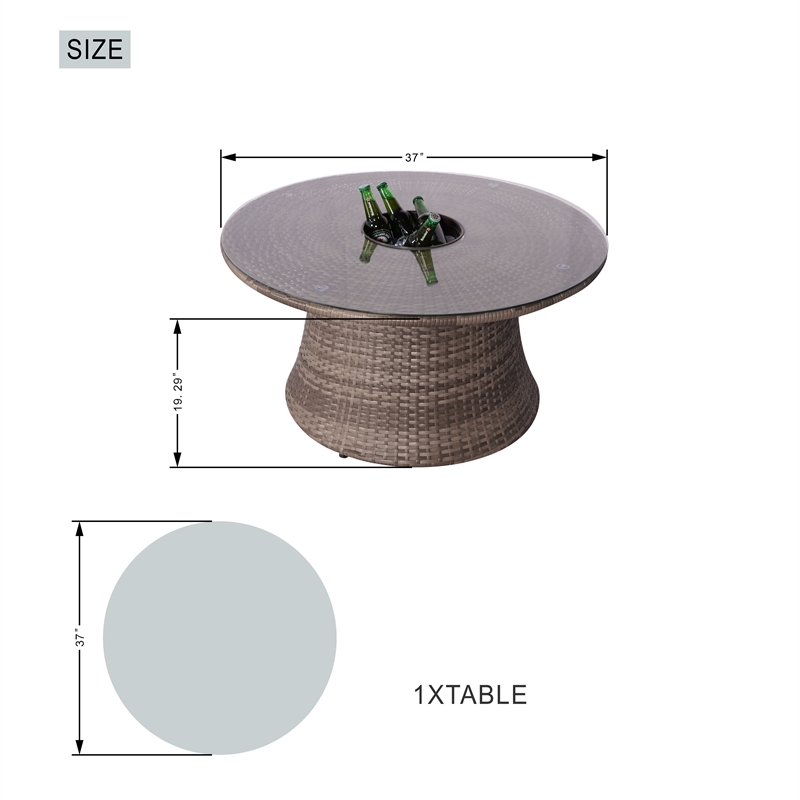 Grey 9-Piece Rattan Patio Sectional Sofa Set with Cushions and Coffee Table
