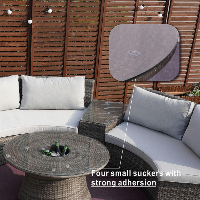 Grey 9-Piece Rattan Patio Sectional Sofa Set with Cushions and Coffee Table
