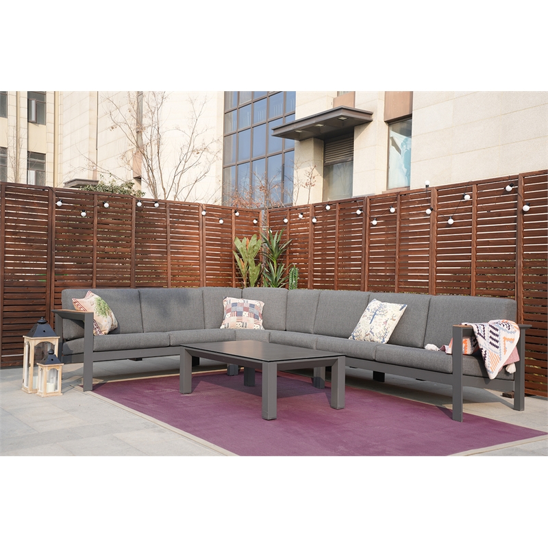 Patio Gray Aluminum 6-Person Outdoor Seating Group with Cushions