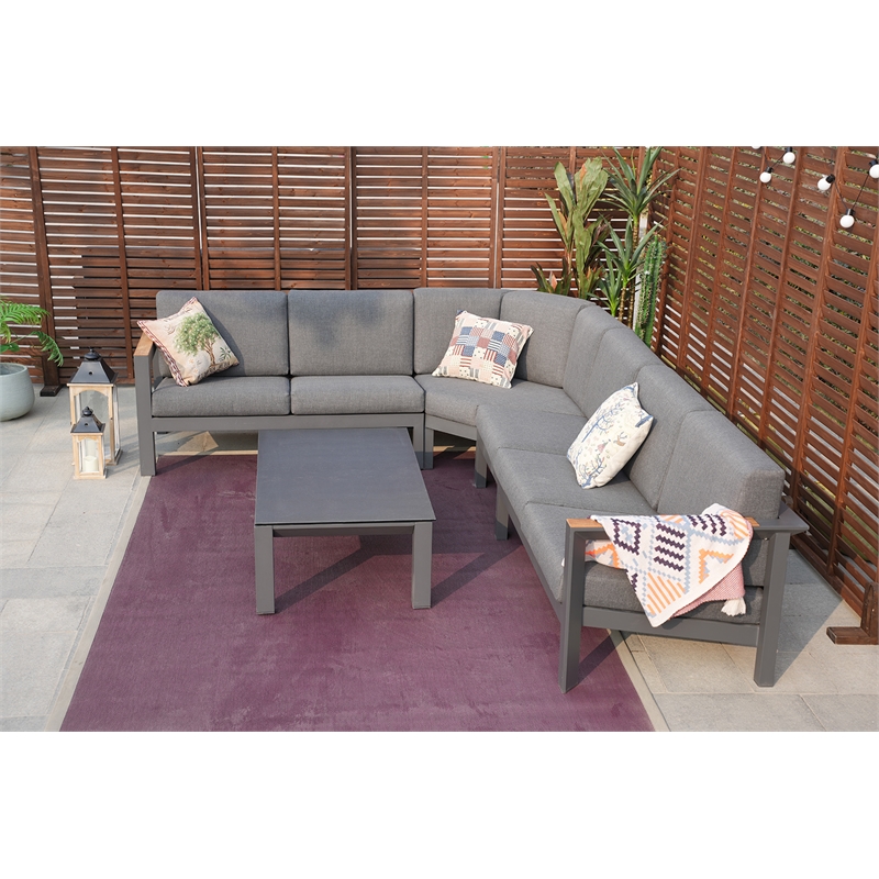 Patio Gray Aluminum 6-Person Outdoor Seating Group with Cushions