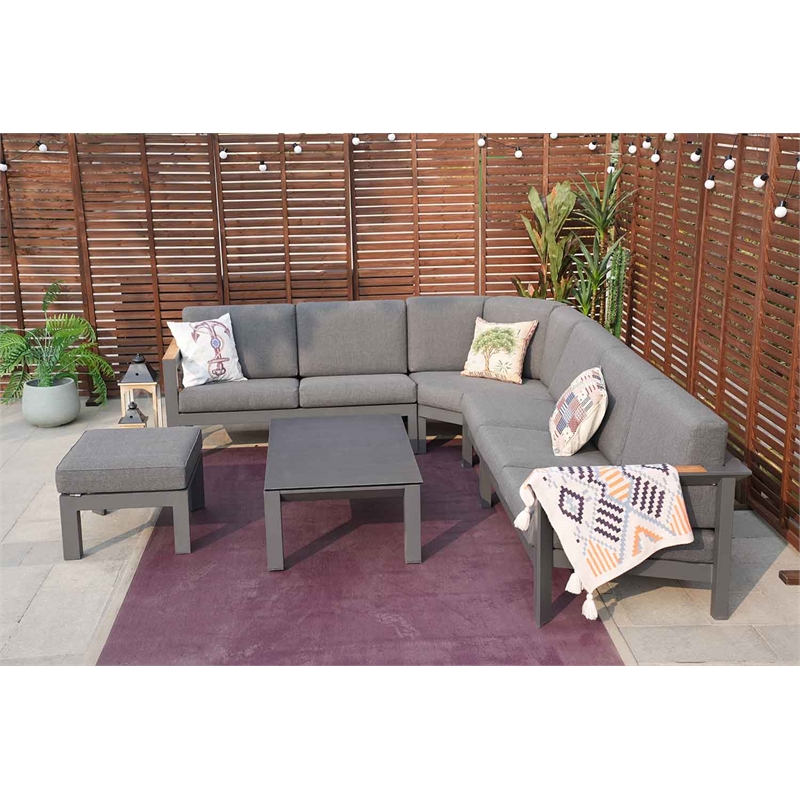 Patio Gray Aluminum 6-Person Outdoor Seating Group with Cushions