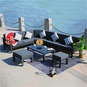 Patio Gray Aluminum 6-Person Outdoor Seating Group with Cushions