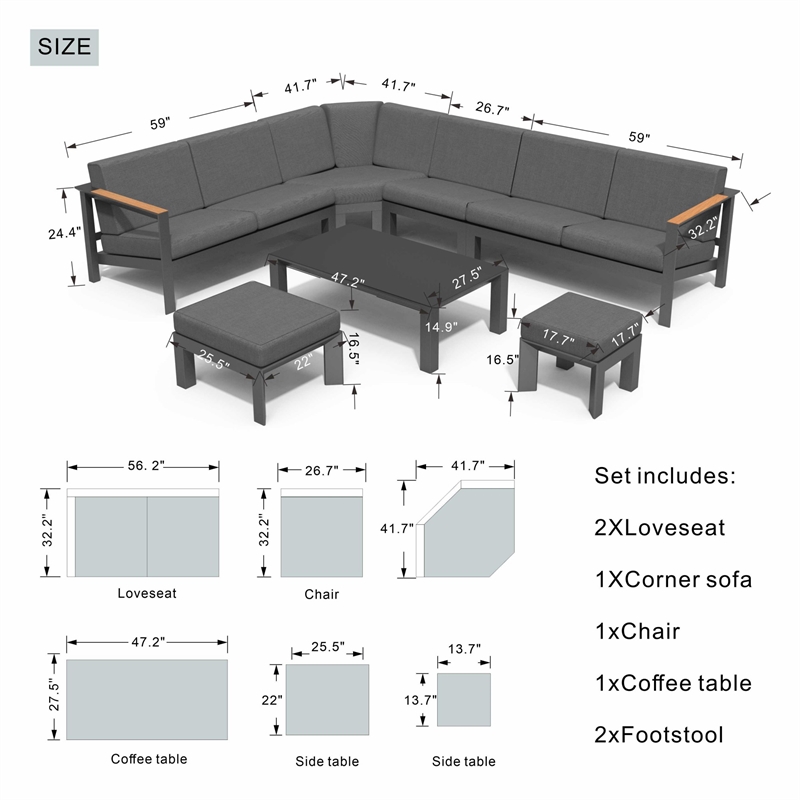 Patio Gray Aluminum 6-Person Outdoor Seating Group with Cushions
