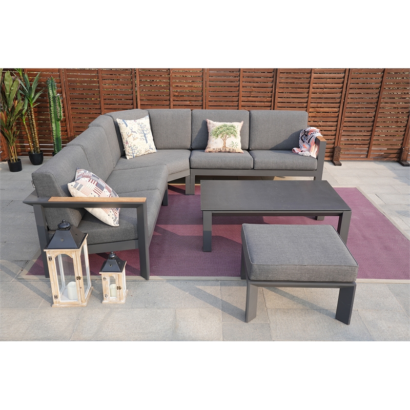 Patio Gray Aluminum 6-Person Outdoor Seating Group with Cushions