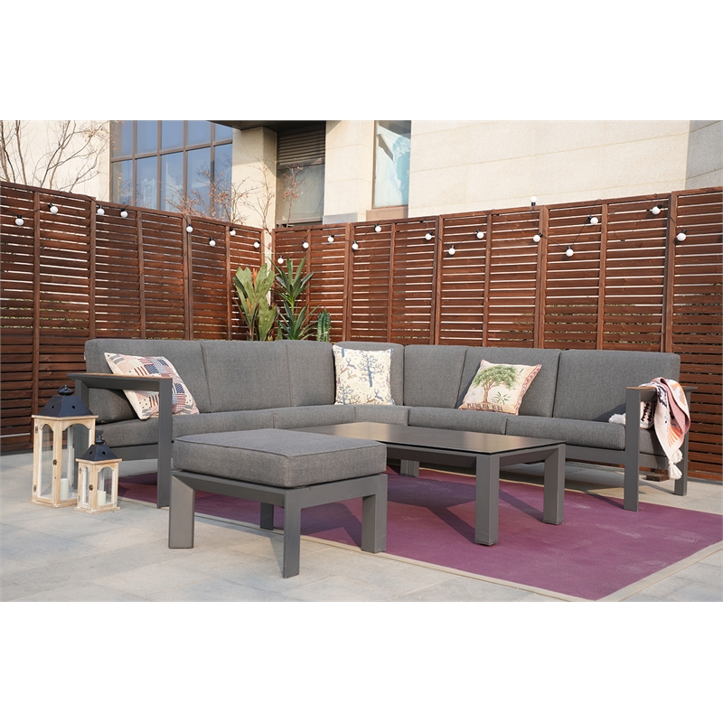 Patio Gray Aluminum 6-Person Outdoor Seating Group with Cushions