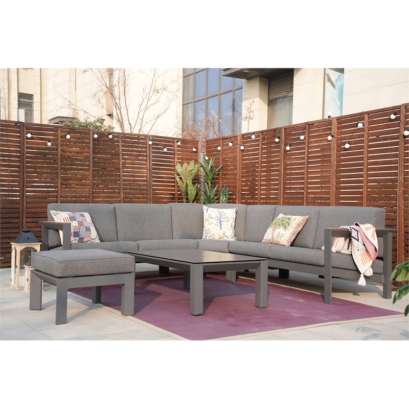 Patio Gray Aluminum 6-Person Outdoor Seating Group with Cushions