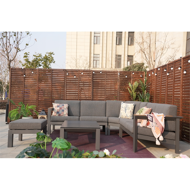 Patio Gray Aluminum 6-Person Outdoor Seating Group with Cushions