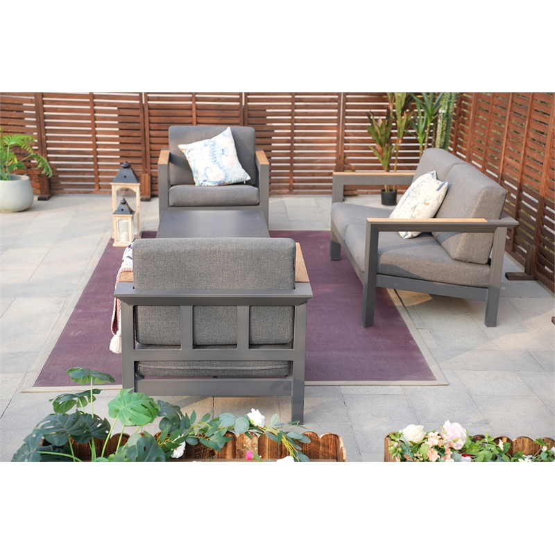 Patio Gray Aluminum 4-Person Outdoor Seating Group with Cushions