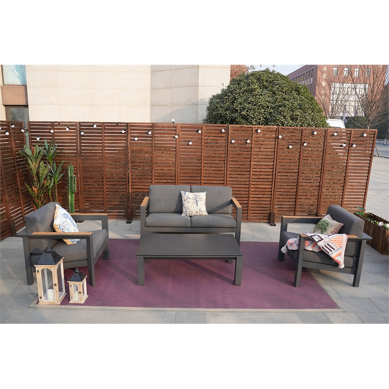 Patio Gray Aluminum 4-Person Outdoor Seating Group with Cushions