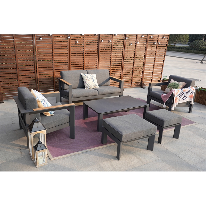 Patio Gray Aluminum 4-Person Outdoor Seating Group with Cushions