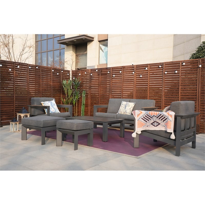 Patio Gray Aluminum 4-Person Outdoor Seating Group with Cushions