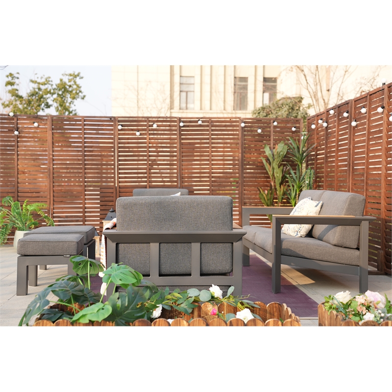 Patio Gray Aluminum 4-Person Outdoor Seating Group with Cushions