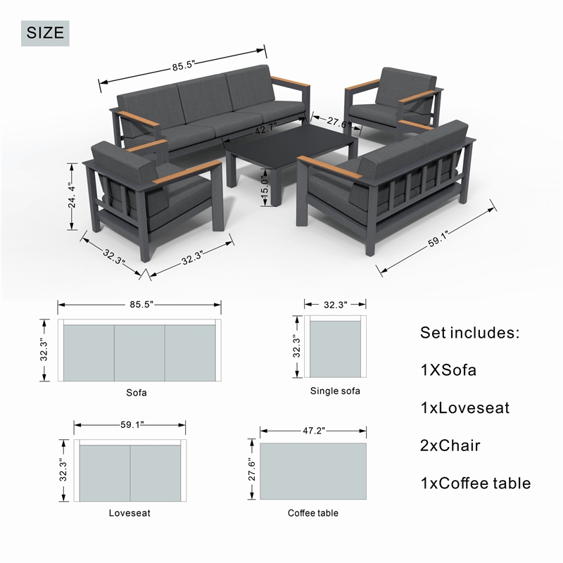 Patio Gray Aluminum 7-Person Outdoor Seating Group with Cushions