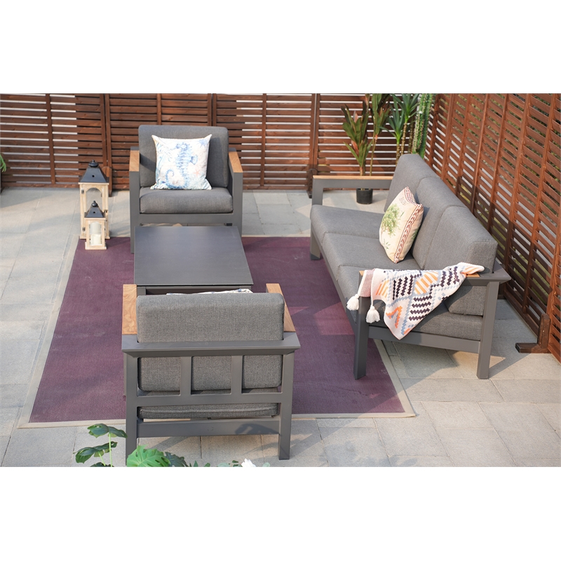 Patio Gray Aluminum 5-Person Outdoor Seating Group with Cushions