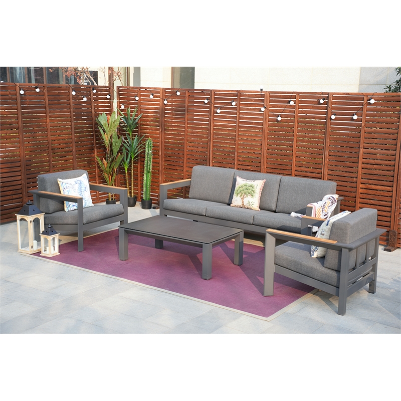 Patio Gray Aluminum 5-Person Outdoor Seating Group with Cushions