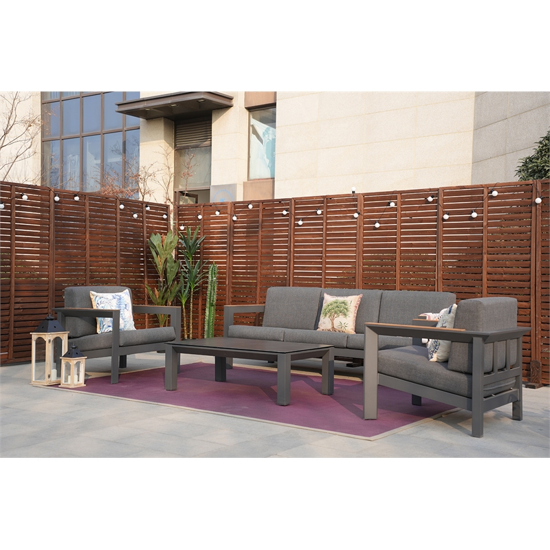 Patio Gray Aluminum 5-Person Outdoor Seating Group with Cushions