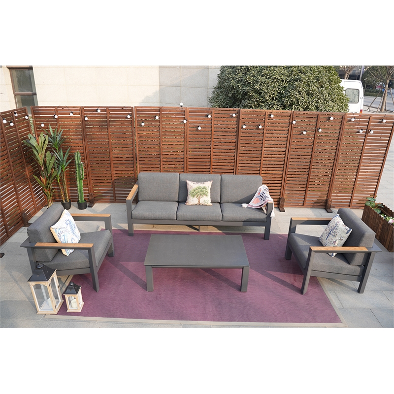 Patio Gray Aluminum 5-Person Outdoor Seating Group with Cushions