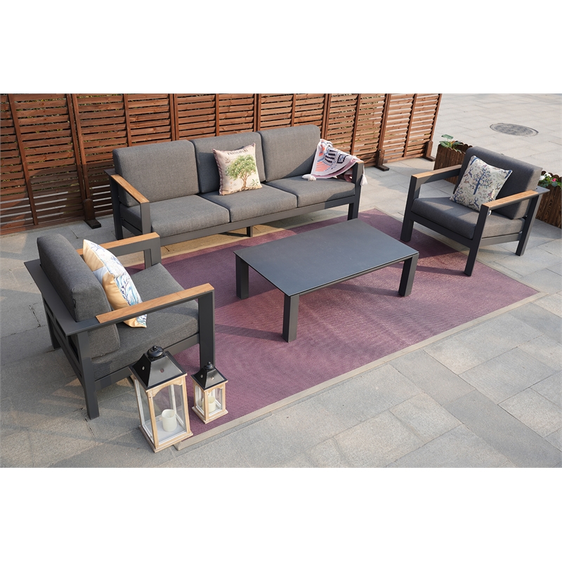Patio Gray Aluminum 5-Person Outdoor Seating Group with Cushions