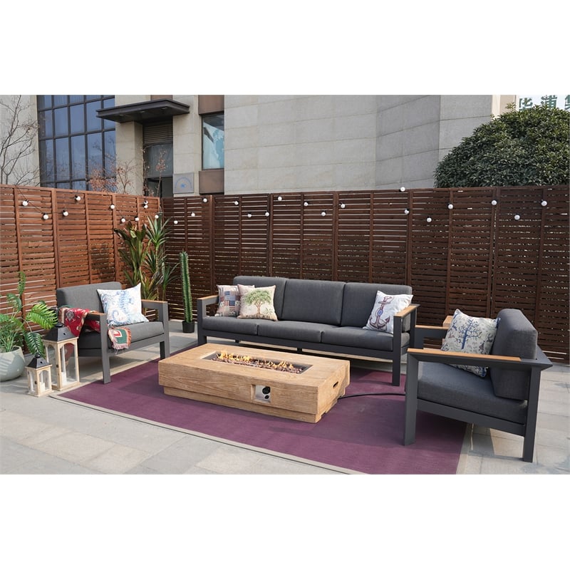 Gray Aluminum 5-Person Outdoor Seating Group with Cushions and Firepit