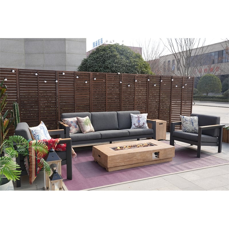 Gray Aluminum 5-Person Outdoor Seating Group with Cushions and Firepit