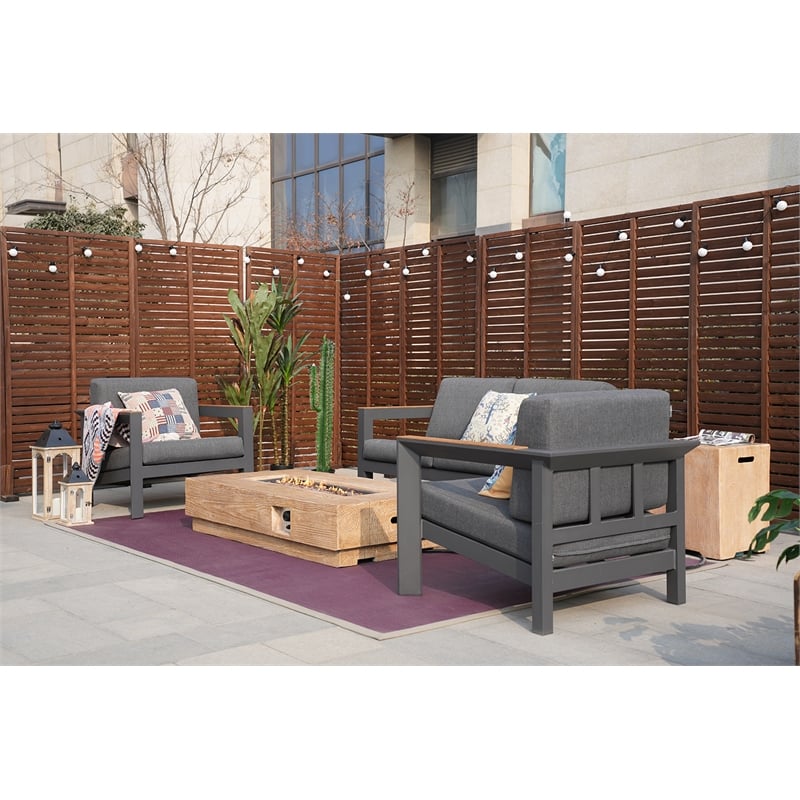Gray Aluminum 4-Person Seating Group with Fire Pit and Cushions