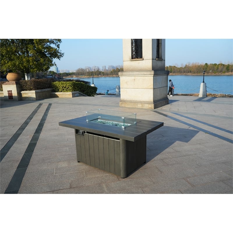 Direct Wicker Gray Cast Iron Propane Outdoor Fire Pit Table with Lid