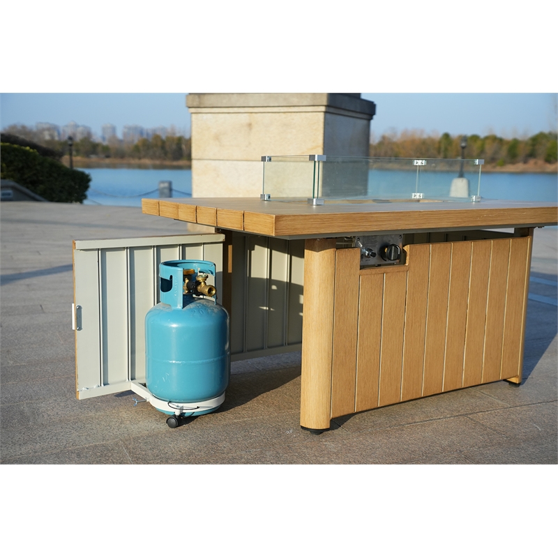 Direct Wicker Teak Cast Iron Outdoor Fire Pit Table with Lid