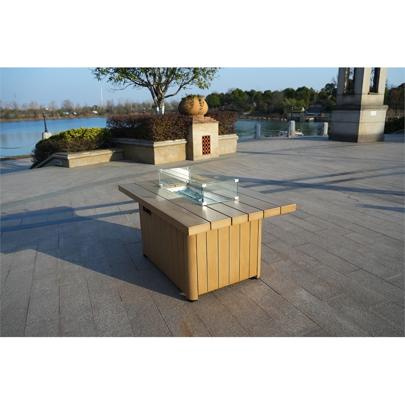 Direct Wicker Teak Cast Iron Outdoor Fire Pit Table with Lid