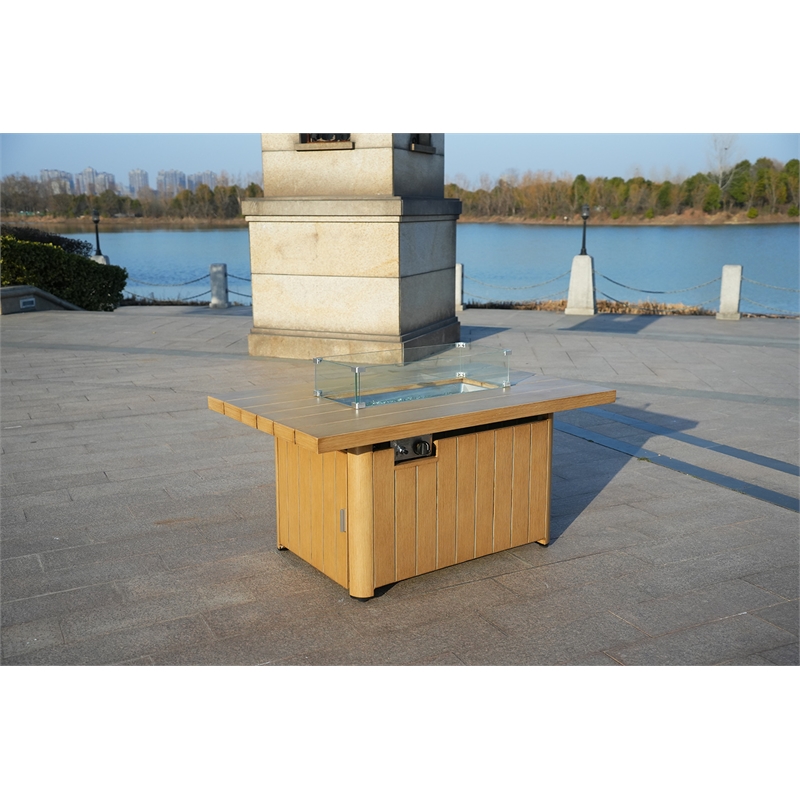 Direct Wicker Teak Cast Iron Outdoor Fire Pit Table with Lid