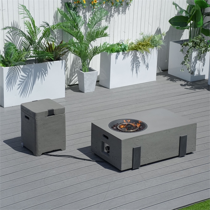 Direct Wicker Gray Metal Outdoor Fire Pit Table With Ice Bucket