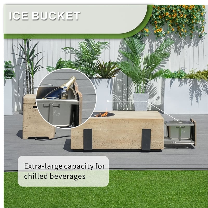 Direct Wicker Brown Metal Outdoor Fire Pit Table With Ice Bucket