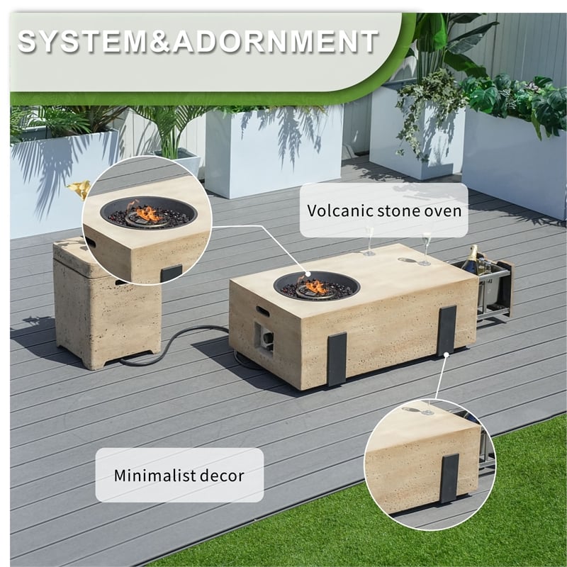 Direct Wicker Brown Metal Outdoor Fire Pit Table With Ice Bucket