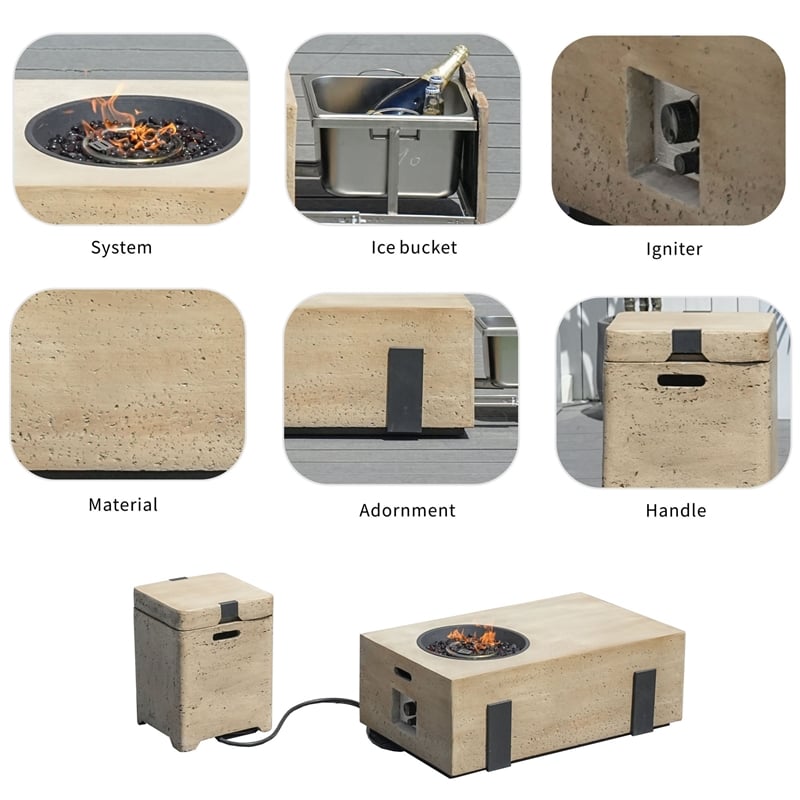 Direct Wicker Brown Metal Outdoor Fire Pit Table With Ice Bucket