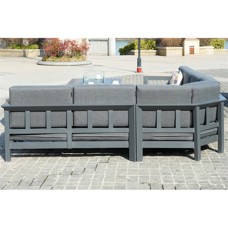 Gray Aluminum 5-Person Outdoor Seating Group with Cushions and Ottomans
