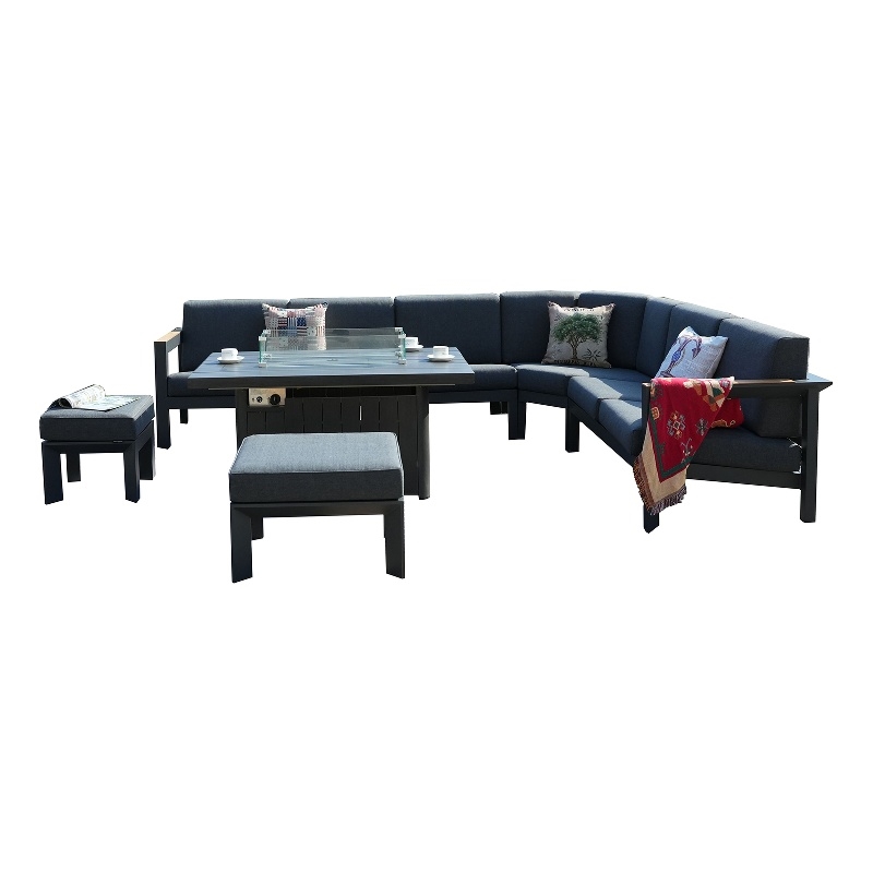 Gray Aluminum 5-Person Outdoor Seating Group with Cushions and Ottomans