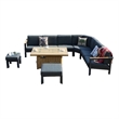 Teak Aluminum 5-Person Outdoor Seating Group with Cushions and Ottomans