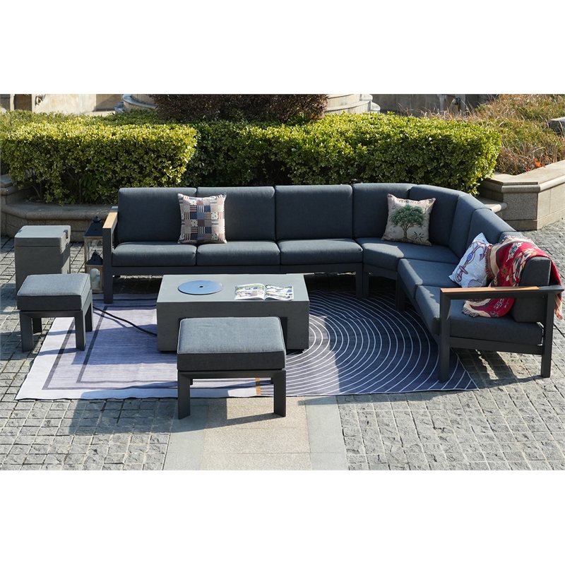 Direct Wicker Aluminum 7 Piece Outdoor Seating Group with Cushions in Gray