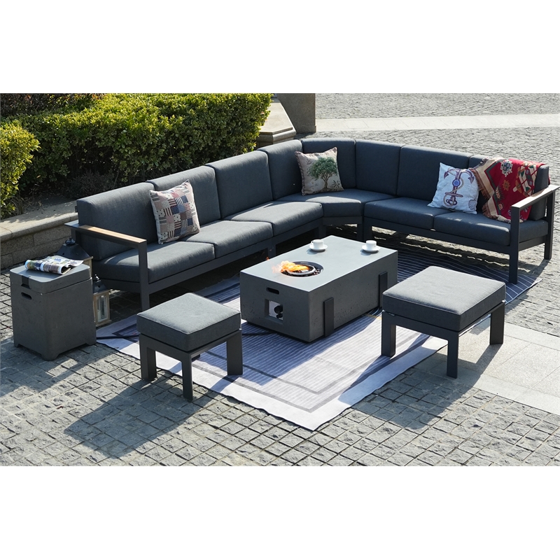 Direct Wicker Aluminum 7 Piece Outdoor Seating Group with Cushions in Gray