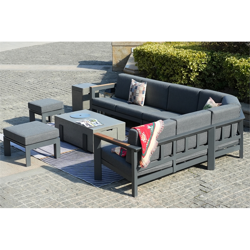 Direct Wicker Aluminum 7 Piece Outdoor Seating Group with Cushions in Gray