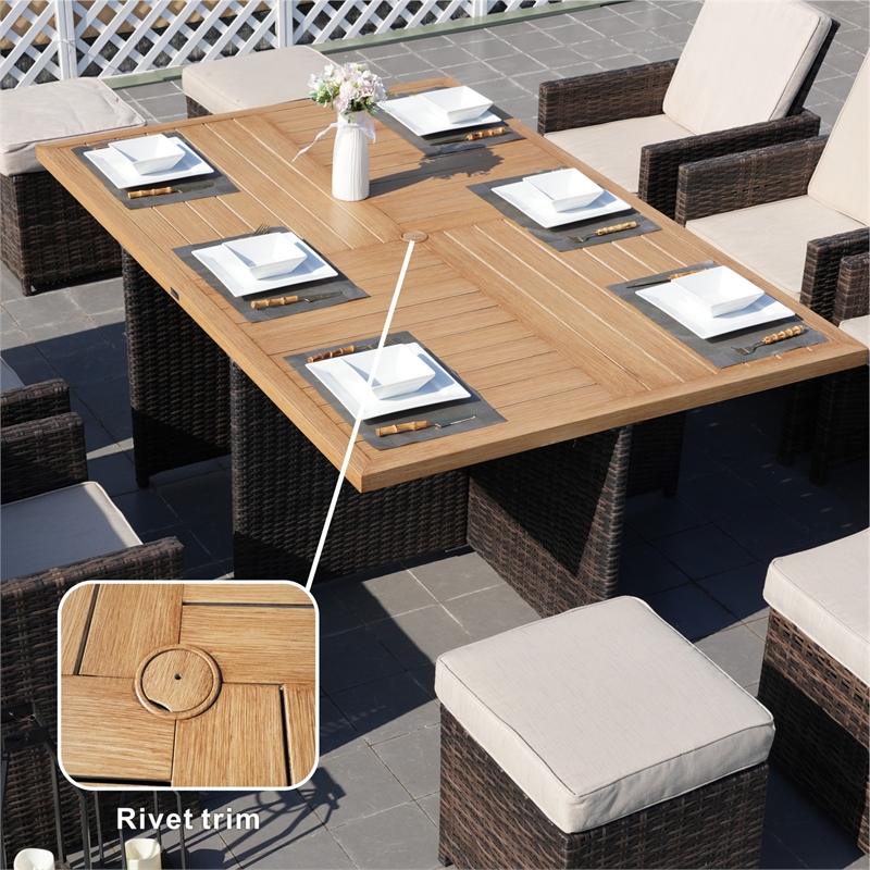 Brown Aluminum 6 - Person Outdoor Dining Set with 6 Chairs and 4 Ottomans