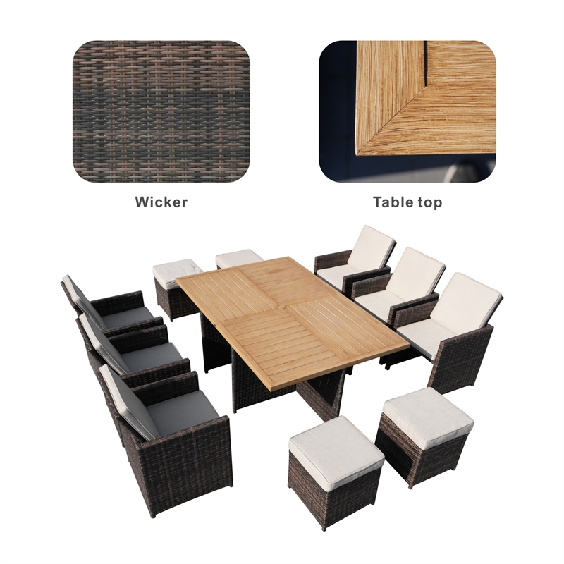 Brown Aluminum 6 - Person Outdoor Dining Set with 6 Chairs and 4 Ottomans