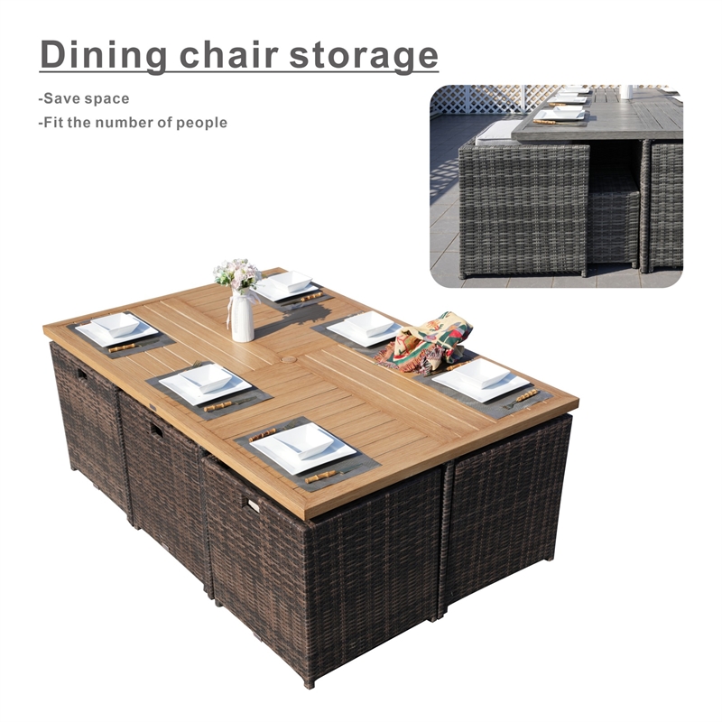 Brown Aluminum 6 - Person Outdoor Dining Set with 6 Chairs and 4 Ottomans