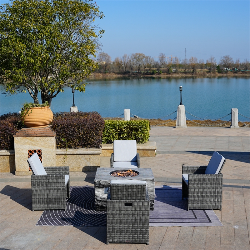 Gray Aluminum 4-Person Patio and Outdoor Seating Group with Cushions