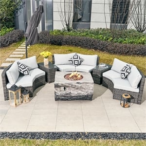 Direct Wicker Gray 6-Person Outdoor Seating Group with Cushions and Firepit