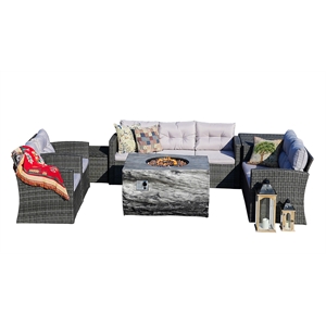 Gray Aluminum 7-Person Outdoor Seating Group with Cushions and Firepit