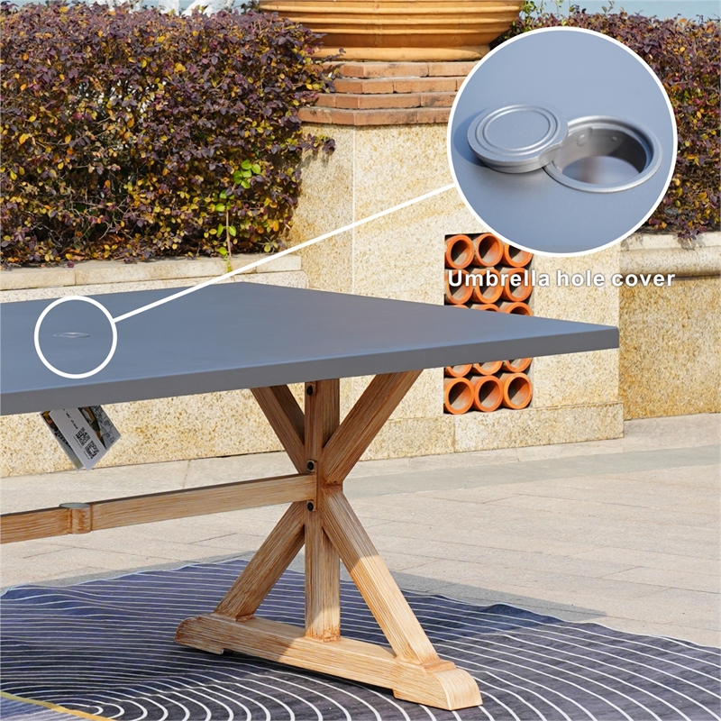 Modern Grey Aluminum 6-Seater Outdoor Dining set and Rattan Chair with Cushions