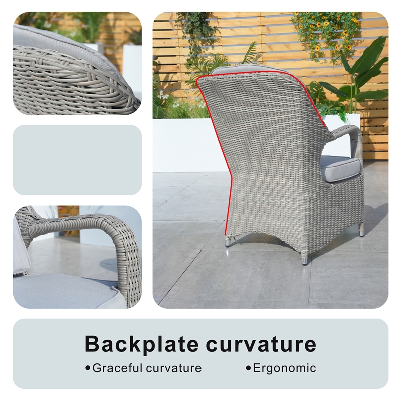 Modern Grey Aluminum 6-Seater Outdoor Dining set and Rattan Chair with Cushions